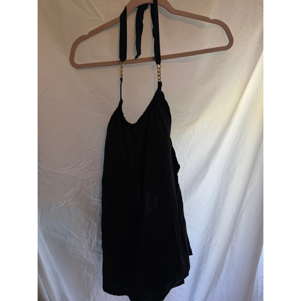 Delta Burke Plus Size 20W Black Halter Swim Dress Gold Chain Detail NWT D936